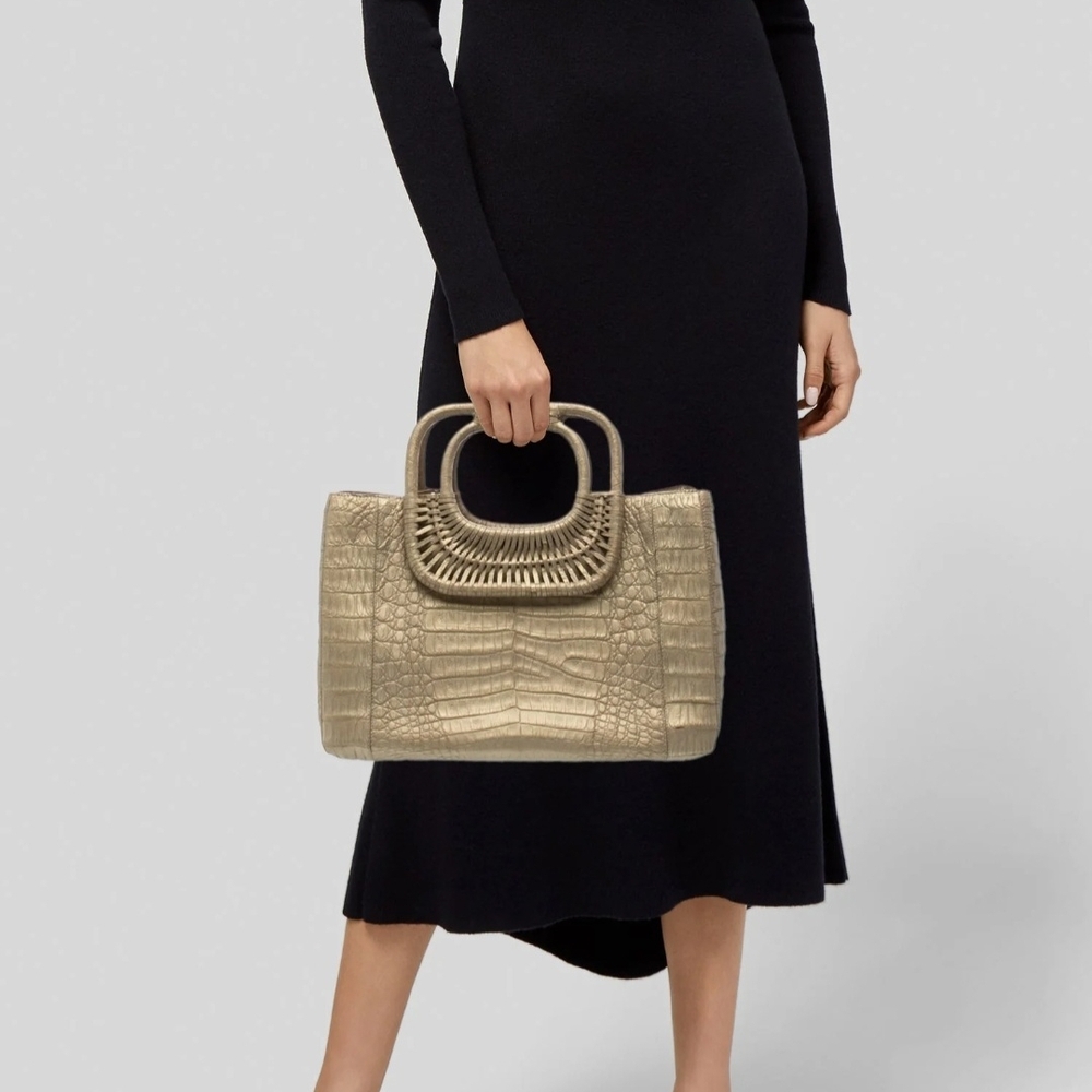 Nancy Gonzalez Gold Crocodile-Embossed Tote